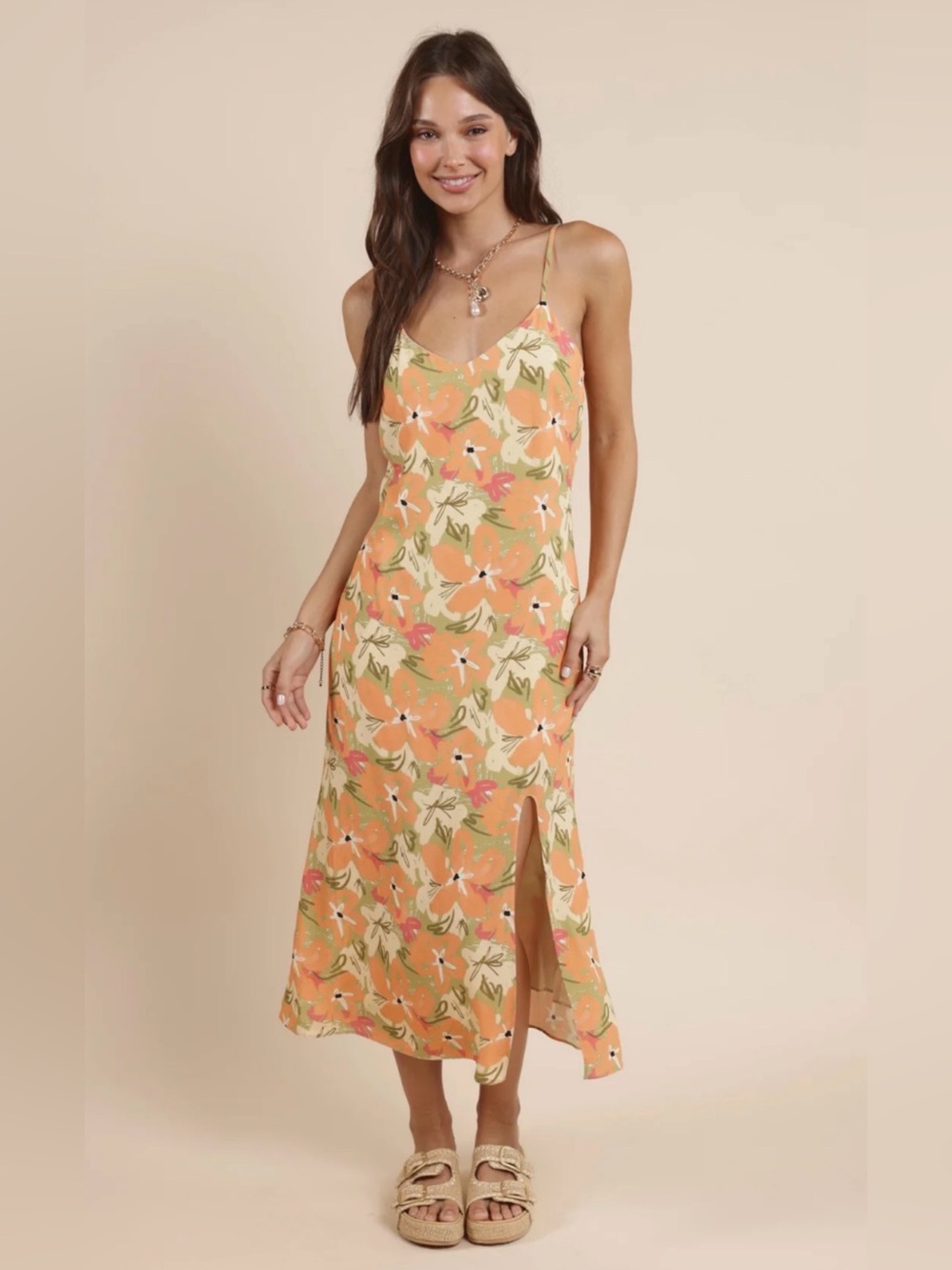 Sadie & Sage Floral Back Tie Midi Dress. Size Small